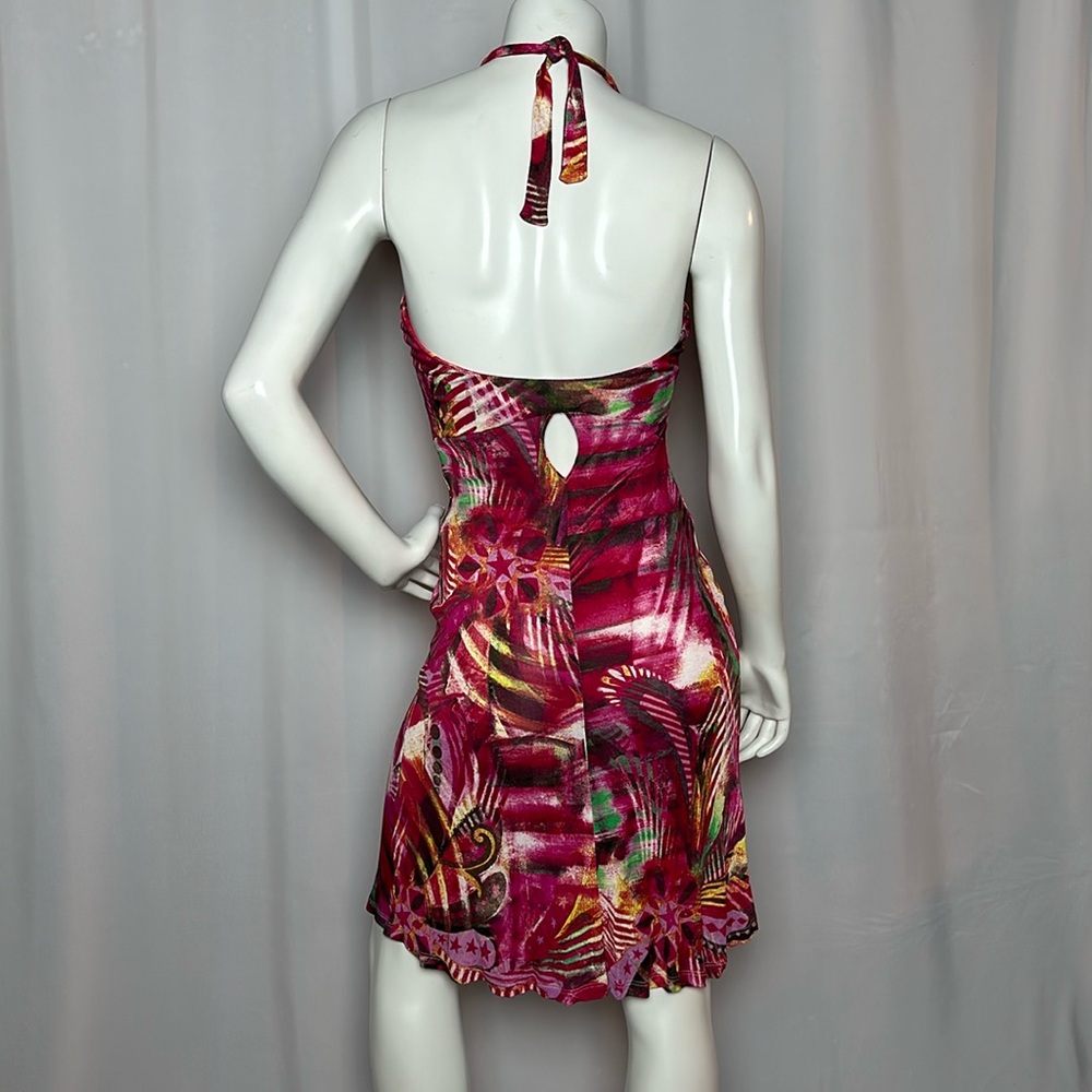 Versace Jeans Couture Vintage Pink Multicolor Halter Dress Sz XS